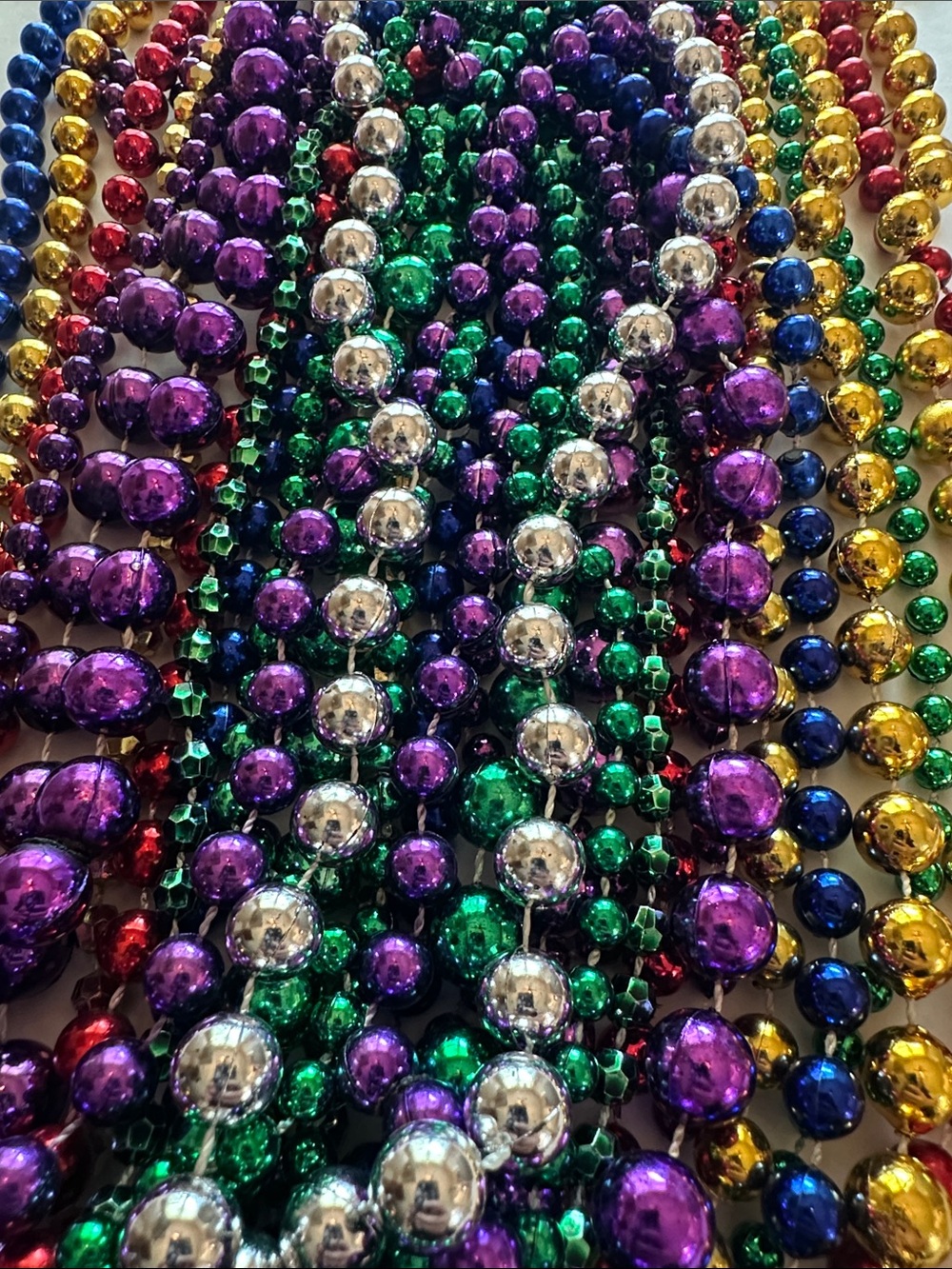 45 strands (4+lbs) Mardi Gras Beads - Various Bead Sizes, Colors, Lengths - Used